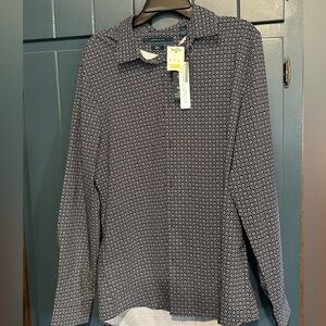 Perry Ellis Navy and White Geometric Shirt